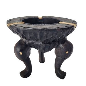 Hand carved wooden ashtray with elephants